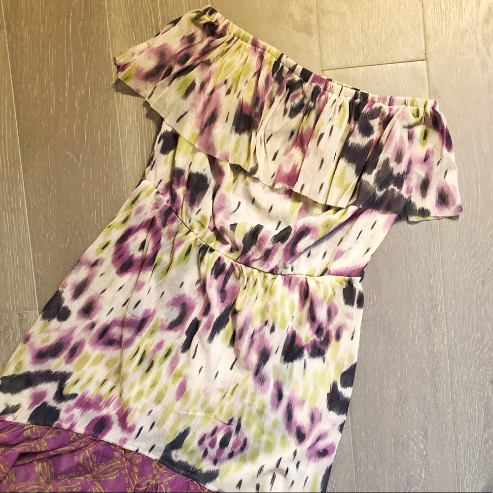 Anthropologie Lilka Strapless Popover Hi-Low Printed Flowy Dress XS - Picture 3 of 6